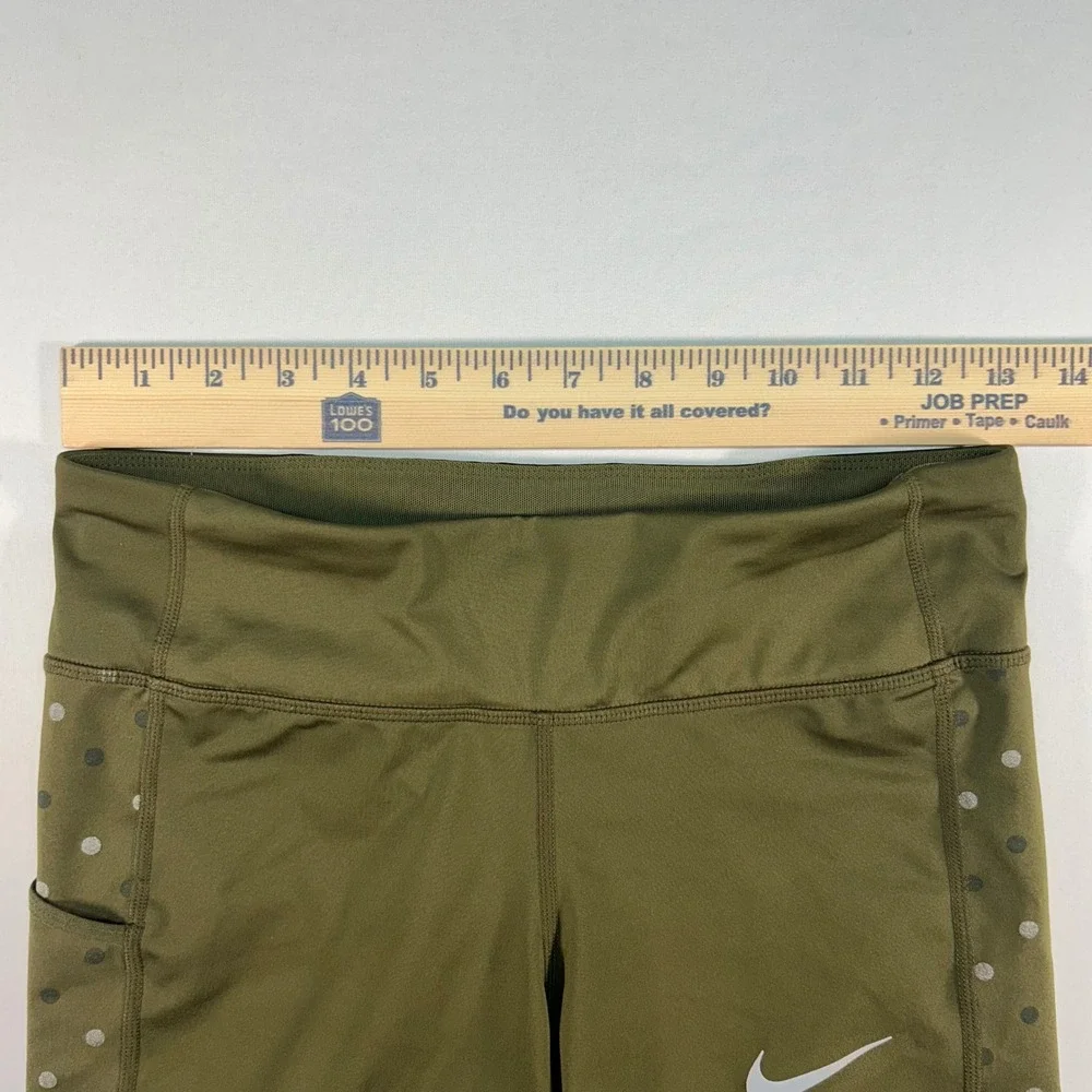 Nike Dri-FIT Women Olive Green Polka Dot Side Panel Running Leggings‎ Small